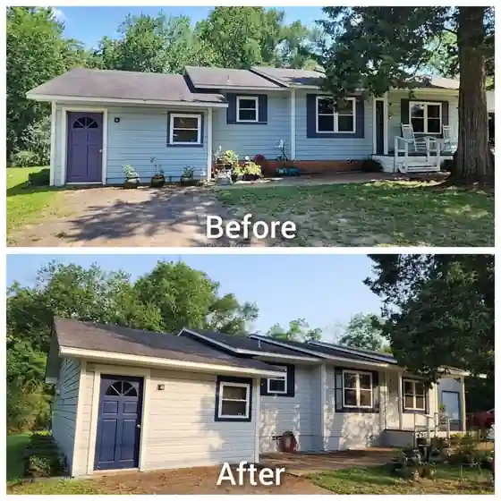 Home Pro's labelled before and after collage of a cottage exterior
