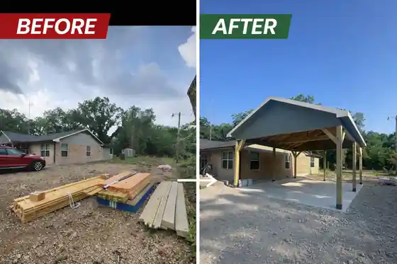 Home Pro's own labelled before and after collage: carport, before and after