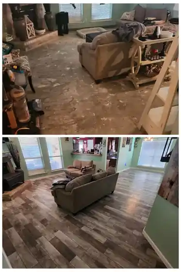 Their own before and after board of a den floor
