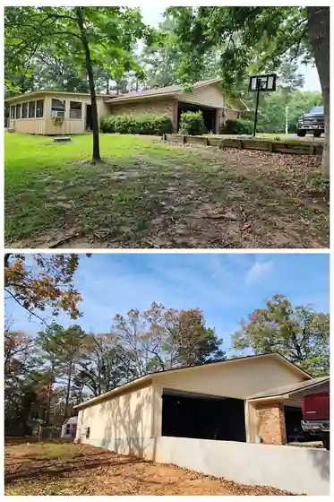 Their own before and after board of a garage build