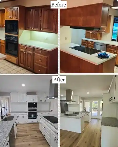 Before and after photos: Dark cherry cabinets to white with a new hood