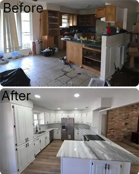 Before and after photos: A gutted kitchen to white cabinets and a big island