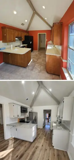 Before and after photos: Vaulted kitchen, orange walls to white