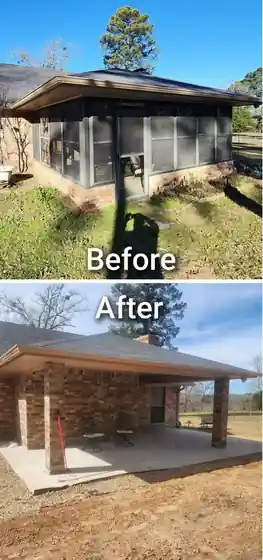 Home Pro's labelled before and after collage of a screened porch